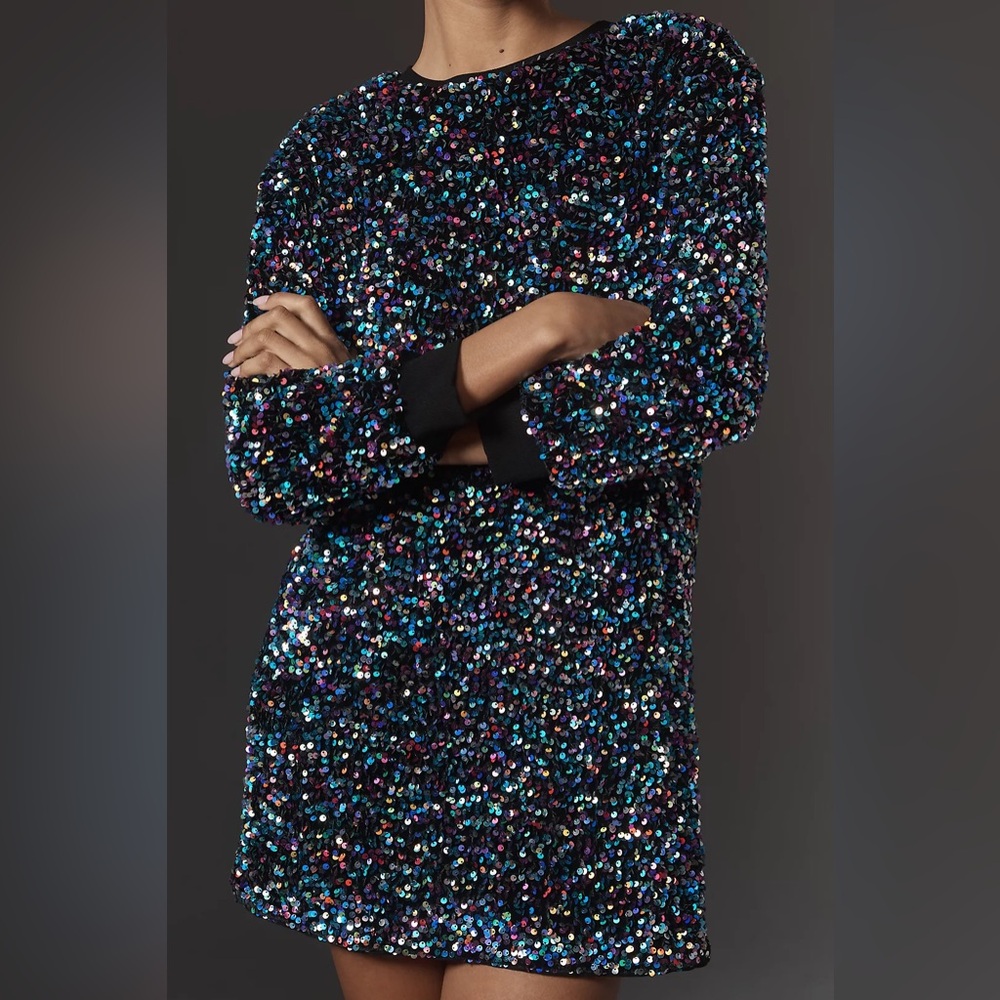 By Anthropologie Velvet Sequin Mini Dress - Picture 4 of 10